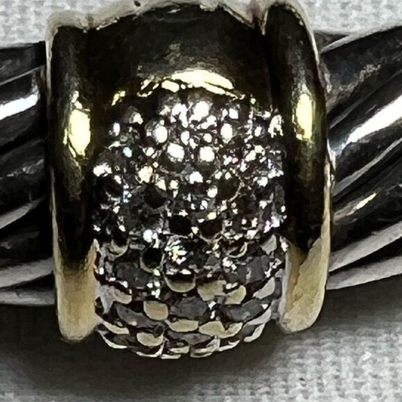 David Yurman 925 Sterling Silver 750 (18K) Yellow Gold Twist Cable Cuff Bracelet - Picture 11 of 15